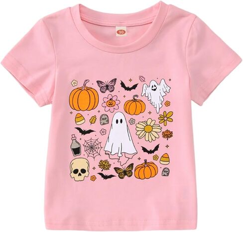 IZYJOY Toddler Baby Girl Halloween Shirt Cute Ghost Pumpkin Floral T-Shirt Kids Spooky Season Short Sleeve Tee Fall Tops in Kuwait