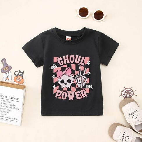 Toddler Baby Girls Halloween Shirt Ghoul Power Skull Tshirt Cute Skeleton Hand Tee Tops Spooky Season Fall Clothes in Saudi Arabia