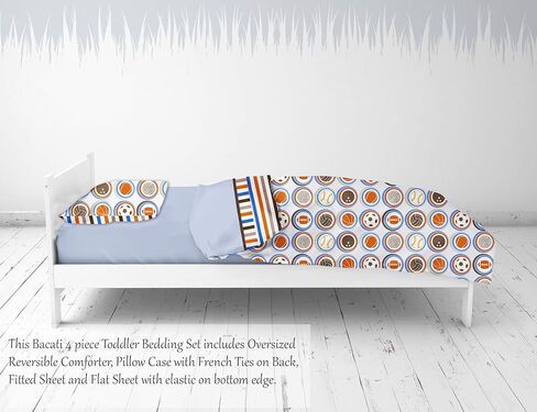 مجموعة مفروشات باكاتي مود سبورتس المكونة من 4 قطع للأولاد الصغار مصنوعة من القطن بنسبة 100% تتضمن لحافًا ذو وجهين، وملاءة جاهزة، وملاءة علوية، وغطاء وسادة للأولاد in Kuwait