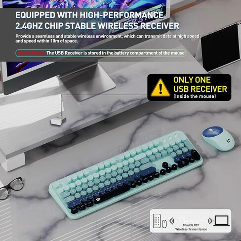 Wireless Keyboard and Mouse Combo, 2.4 GHz Wireless Full-Sized Typewriter Keyboard with Round Keycaps for Windows, Computer, Desktop, PC, Laptop (Pink) in Saudi Arabia