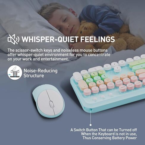 Wireless Keyboard and Mouse Combo, 2.4 GHz Wireless Full-Sized Typewriter Keyboard with Round Keycaps for Windows, Computer, Desktop, PC, Laptop (Ice Cream) in Saudi Arabia