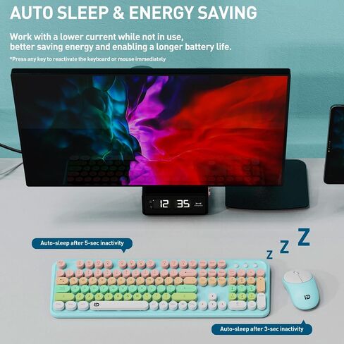 Wireless Keyboard and Mouse Combo, 2.4 GHz Wireless Full-Sized Typewriter Keyboard with Round Keycaps for Windows, Computer, Desktop, PC, Laptop (Ice Cream) in Saudi Arabia