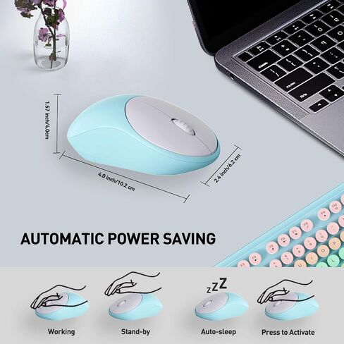 Wireless Keyboard and Mouse Combo, 2.4 GHz Wireless Full-Sized Typewriter Keyboard with Round Keycaps for Windows, Computer, Desktop, PC, Laptop (Ice Cream) in Saudi Arabia