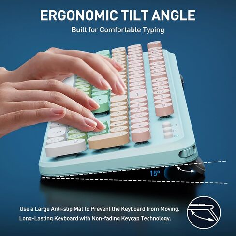 Wireless Keyboard and Mouse Combo, 2.4 GHz Wireless Full-Sized Typewriter Keyboard with Round Keycaps for Windows, Computer, Desktop, PC, Laptop (Ice Cream) in Saudi Arabia