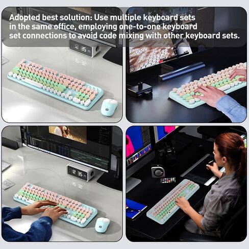 Wireless Keyboard and Mouse Combo, 2.4 GHz Wireless Full-Sized Typewriter Keyboard with Round Keycaps for Windows, Computer, Desktop, PC, Laptop (Ice Cream) in Saudi Arabia
