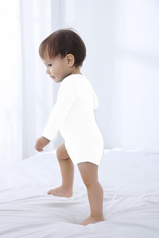 GUISBY Unisex Baby Rayon of Bamboo Snap Bodysuits, Long Sleeve with Mittens Cuffs Bodysuit in Saudi Arabia