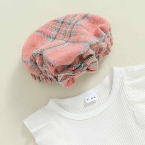 Madjtlqy Fall Baby Girl Clothes Set Ruffles Tops + Plaid Skirt + Hat Toddler Winter Outfit 12 18 24 Months 2t 3t 4t in Saudi Arabia