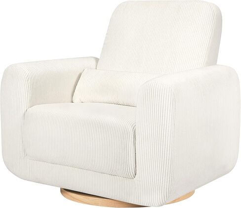 Babyletto Tuba Glider in Ivory Corduroy with Light Wood Base, Greenguard Gold and CertiPUR-US Certified in Saudi Arabia