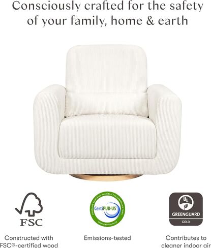 Babyletto Tuba Glider in Ivory Corduroy with Light Wood Base, Greenguard Gold and CertiPUR-US Certified in Saudi Arabia
