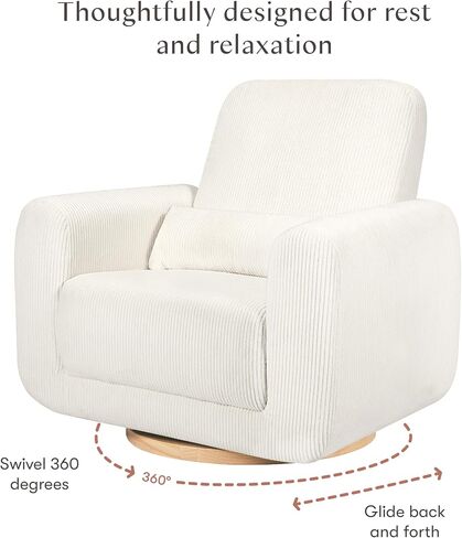 Babyletto Tuba Glider in Ivory Corduroy with Light Wood Base, Greenguard Gold and CertiPUR-US Certified in Saudi Arabia