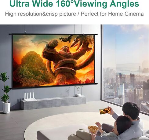 Projection Screen Black Backing 16: 9 Hanging Projector Screen 100" Indoor Movie Screen with 4K Full HD 3D Projector Screen Wall mounting Pull Down Screen for Office presentations Home Theater in Kuwait