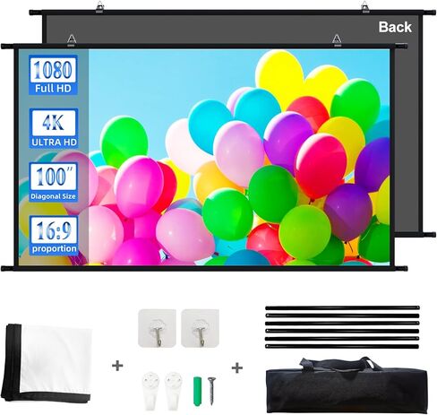 Projection Screen Black Backing 16: 9 Hanging Projector Screen 100" Indoor Movie Screen with 4K Full HD 3D Projector Screen Wall mounting Pull Down Screen for Office presentations Home Theater in Kuwait