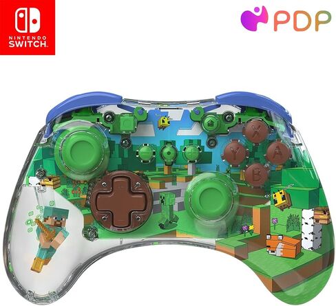 PDP REALMz™ Wireless Nintendo Switch Pro Controller, Customizable LED, 40 Hour Rechargeable Battery Power,Officially Licensed by Nintendo: Minecraft Steve -Forest Biome in Kuwait