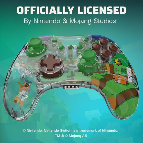 PDP REALMz™ Wireless Nintendo Switch Pro Controller, Customizable LED, 40 Hour Rechargeable Battery Power,Officially Licensed by Nintendo: Minecraft Steve -Forest Biome in Kuwait