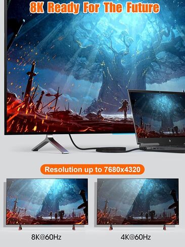 كابل USB C بطول 2 متر إلى DisplayPort 1.4 [8K@60 هرتز، 5K@60 هرتز، 4K@144 هرتز/120 هرتز/60 هرتز، 2K@240 هرتز/165 هرتز] نوع C Thunderbolt 3/4 إلى HBR3 32.4 جيجابت في الثانية DP1.4 كابل لـ M2 MacBook Pro/Air ,2022 آيباد برو، ديل XPS in Saudi Arabia