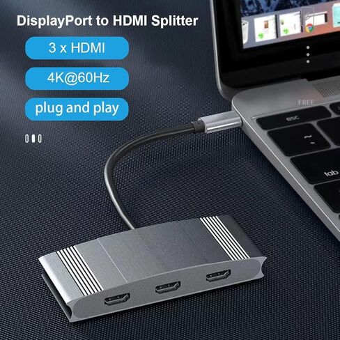 منفذ DisplayPort إلى 3 HDMI Splitter، DP 1.4 إلى HDMI Multi Monitor 3 منافذ يدعم ثنائي 4K@60 هرتز متوافق مع نظام التشغيل Windows وMac OS in Kuwait
