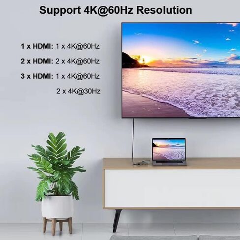 منفذ DisplayPort إلى 3 HDMI Splitter، DP 1.4 إلى HDMI Multi Monitor 3 منافذ يدعم ثنائي 4K@60 هرتز متوافق مع نظام التشغيل Windows وMac OS in Kuwait