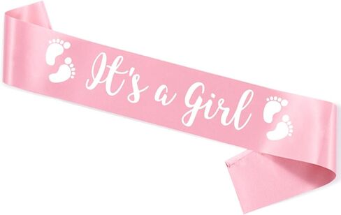 ITS A Girl Sash, Light Pink Satin with White Art Font with Baby Foot, Best Baby Shower for Future Mommy Decorations Mother Gifts, Baby Girl Mom to be Neutral Twins in Kuwait