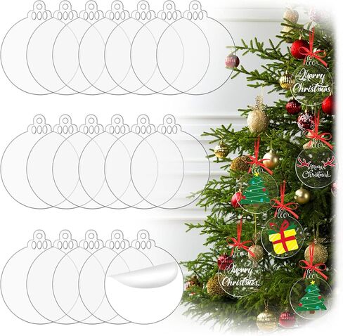 50 Pcs Round Clear Ornaments 4 inch Blank Acrylic 2024 Christmas Ornaments Clear Disc Ornament with Holes for Christmas Trees Yard Decor Labels in Kuwait