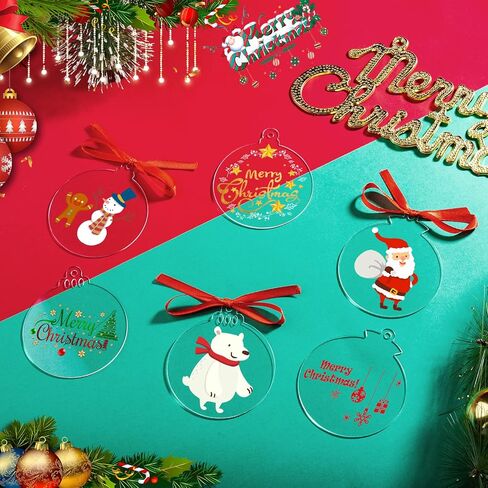 50 Pcs Round Clear Ornaments 4 inch Blank Acrylic 2024 Christmas Ornaments Clear Disc Ornament with Holes for Christmas Trees Yard Decor Labels in Kuwait