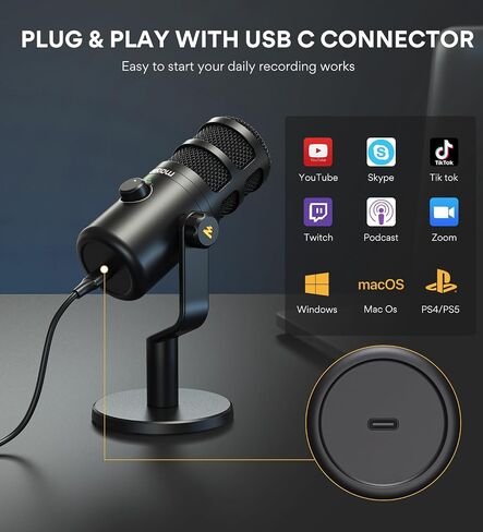 MAONO XLR Podcast Dynamic Microphone, Cardioid Studio Mic with Boom Arm for Vocal Recording,Streaming,Gaming, Voice Isolation Technology, Metal Mic, Works for Audio Interface, Mixer-PD100S in Kuwait