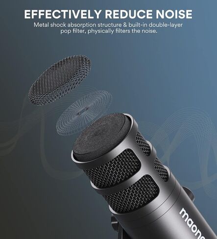 MAONO XLR Podcast Dynamic Microphone, Cardioid Studio Mic with Boom Arm for Vocal Recording,Streaming,Gaming, Voice Isolation Technology, Metal Mic, Works for Audio Interface, Mixer-PD100S in Kuwait