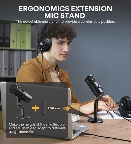 MAONO XLR Podcast Dynamic Microphone, Cardioid Studio Mic with Boom Arm for Vocal Recording,Streaming,Gaming, Voice Isolation Technology, Metal Mic, Works for Audio Interface, Mixer-PD100S in Kuwait
