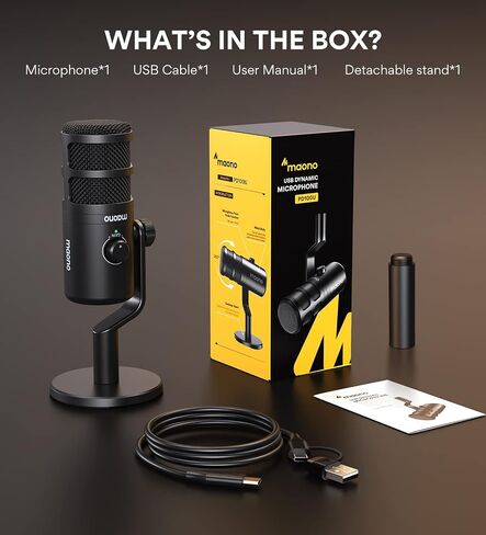 MAONO XLR Podcast Dynamic Microphone, Cardioid Studio Mic with Boom Arm for Vocal Recording,Streaming,Gaming, Voice Isolation Technology, Metal Mic, Works for Audio Interface, Mixer-PD100S in Kuwait