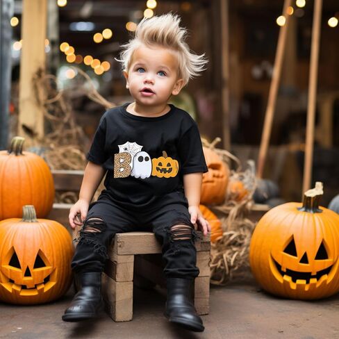 Kids Halloween Shirt Boys Girls Skeleton Pumpkin Face Ghost Glow in The Dark Graphic Tees Toddler Halloween Short Sleeve Tops in Saudi Arabia