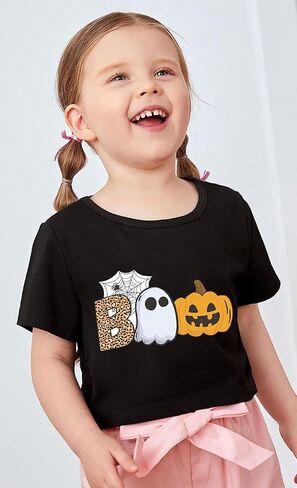 Kids Halloween Shirt Boys Girls Skeleton Pumpkin Face Ghost Glow in The Dark Graphic Tees Toddler Halloween Short Sleeve Tops in Saudi Arabia