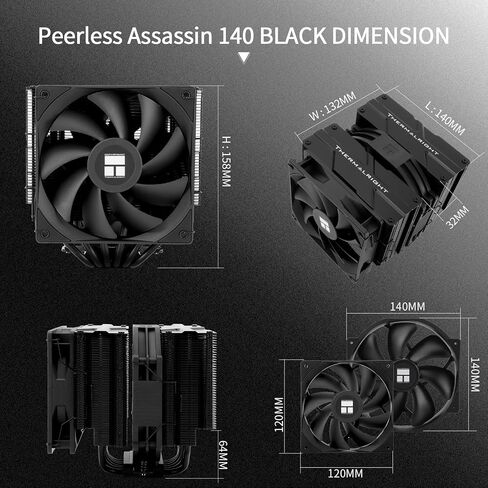 مبرد وحدة المعالجة المركزية من Thermalright Peerless Assassin 140 أسود، 6 أنابيب حرارية بتقنية AGHP، مراوح PWM مزدوجة مع سرعة 1500 دورة في الدقيقة، مبرد أبراج مزدوج، لـ AM5/AM4 in Saudi Arabia