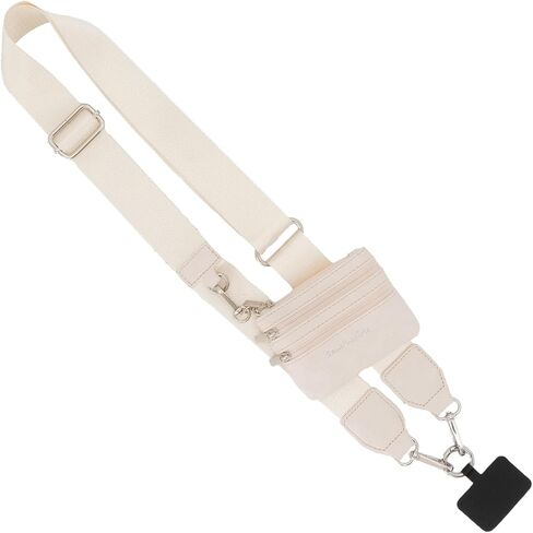 Clip & Go Phone Strap (Cream - Cream Pouch) – Crossbody Phone Chain with Zipper Wallet Pouch – Phone Lanyard for Around the Neck, Phone Wallet, and Cell Phone Holder Badge in Saudi Arabia