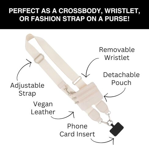 Clip & Go Phone Strap (Cream - Cream Pouch) – Crossbody Phone Chain with Zipper Wallet Pouch – Phone Lanyard for Around the Neck, Phone Wallet, and Cell Phone Holder Badge in Saudi Arabia
