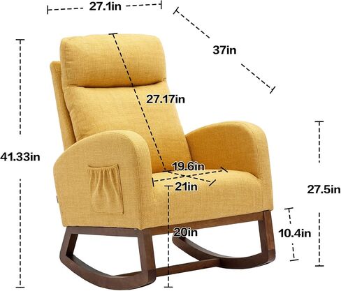 Goohome Rocking Chair, Linen Upholstered Glider Rocker for Nursery Comfy Armchair with Safe Solid Wood Base & Side Pocket for Living Room Bedroom Balcony Home Office in Saudi Arabia