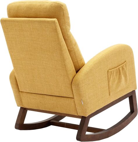 Goohome Rocking Chair, Linen Upholstered Glider Rocker for Nursery Comfy Armchair with Safe Solid Wood Base & Side Pocket for Living Room Bedroom Balcony Home Office in Saudi Arabia