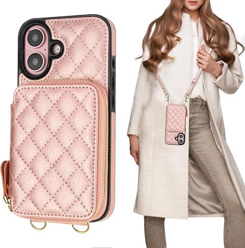 Bocasal Crossbody Wallet Case for iPhone 16, RFID Blocking PU Leather Zipper Handbag Purse Flip Cover, Kickstand Folio Case with Card Slots Holder Wrist Strap Lanyard 5G 6.1 Inch (Dark Blue) in Saudi Arabia