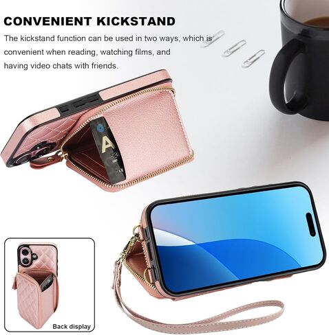 Bocasal Crossbody Wallet Case for iPhone 16, RFID Blocking PU Leather Zipper Handbag Purse Flip Cover, Kickstand Folio Case with Card Slots Holder Wrist Strap Lanyard 5G 6.1 Inch (Dark Blue) in Saudi Arabia
