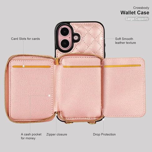 Bocasal Crossbody Wallet Case for iPhone 16, RFID Blocking PU Leather Zipper Handbag Purse Flip Cover, Kickstand Folio Case with Card Slots Holder Wrist Strap Lanyard 5G 6.1 Inch (Dark Blue) in Saudi Arabia