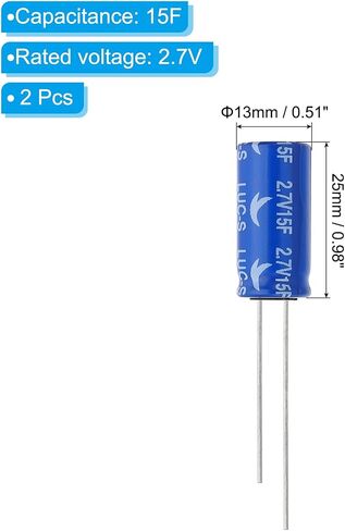 PATIKIL 2 قطعة 2.7 فولت 15F مكثف فائق، 0.51 × 0.51 × 0.98 بوصة مكثفات ألومنيوم فائقة، نوع ملفوف لتخزين الطاقة لتخزين الطاقة الاحتياطية على اللوحة in Saudi Arabia