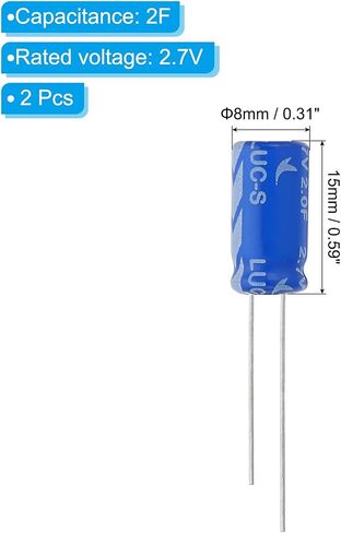 PATIKIL 2 قطعة 2.7 فولت 15F مكثف فائق، 0.51 × 0.51 × 0.98 بوصة مكثفات ألومنيوم فائقة، نوع ملفوف لتخزين الطاقة لتخزين الطاقة الاحتياطية على اللوحة in Saudi Arabia