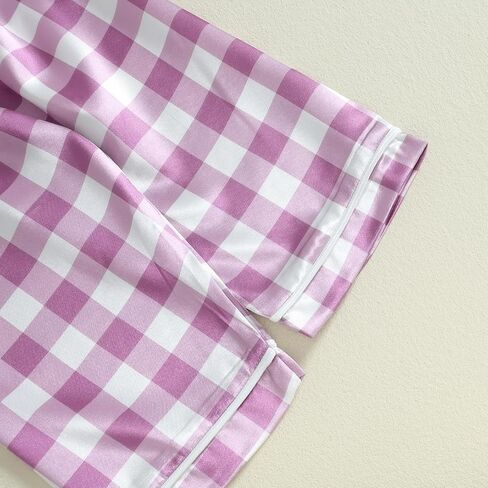 Girls Silk Pajamas Baby Plaid Print Button Up Long Sleeves Shirt + Elastic Pants Loungewear Toddler Sleepwear in Saudi Arabia