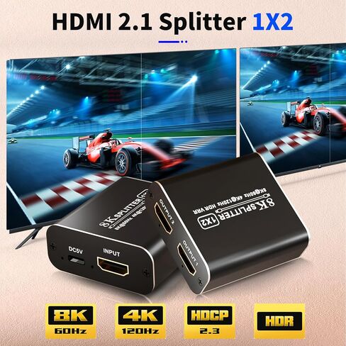 HDMI 2.1 Splitter 1 in 2 Out, Ultra HD 8K@60Hz 48Gbps HDR10+ RGB 4:4:4 HDCP 2.3, Mirror Only, HDMI Duplicator Auto EDID, 2 Ports Splitter for Xbox Series X, PS4/5, Blu-ray Player in Saudi Arabia