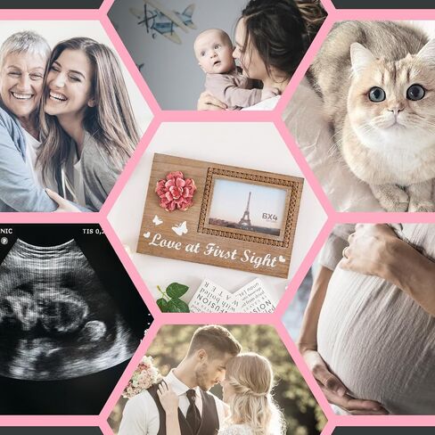 Wooden Ultrasound Picture Frames 4x6 Photo, Expecting Mothers Day Gifts, Pregnancy Gifts For Women, Love At First Sight Sonogram Photo Frame, New Mom To Be Gift,Gender Reveal Baby Shower Gifts Pink in Saudi Arabia
