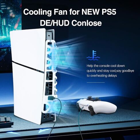Cooling Fan with LED Light for PS5 Slim, Quiet Cooling System Accessories for Playstation 5 Slim Disc and Digital Editions, Compatible with Horizontal Stand For Gaming Console in Kuwait