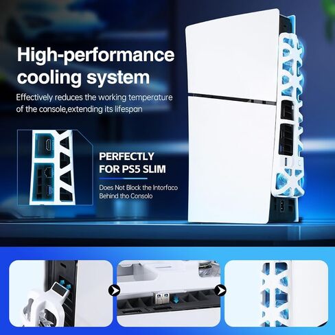 Cooling Fan with LED Light for PS5 Slim, Quiet Cooling System Accessories for Playstation 5 Slim Disc and Digital Editions, Compatible with Horizontal Stand For Gaming Console in Kuwait