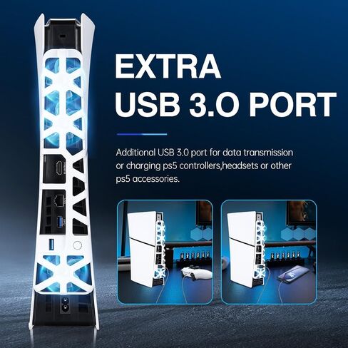 Cooling Fan with LED Light for PS5 Slim, Quiet Cooling System Accessories for Playstation 5 Slim Disc and Digital Editions, Compatible with Horizontal Stand For Gaming Console in Kuwait