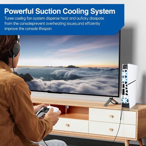 Cooling Fan with LED Light for PS5 Slim, Quiet Cooling System Accessories for Playstation 5 Slim Disc and Digital Editions, Compatible with Horizontal Stand For Gaming Console in Kuwait
