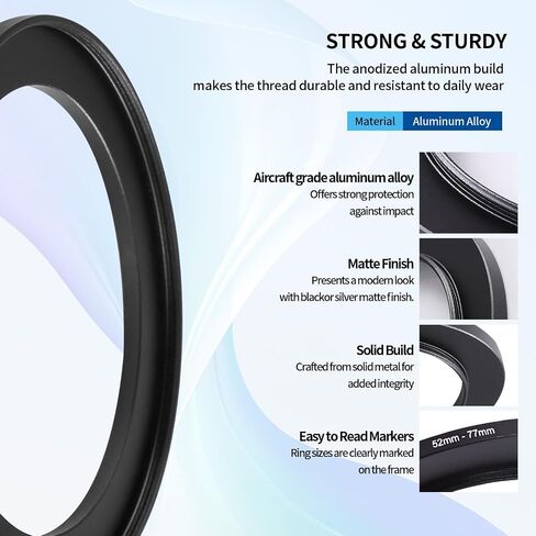 52-77mm Step-Up Ring Adapter,52mm to 77mm Step Up Filter Ring for 52mm Lens Mount 77mm for DSLR Lenses and ND UV CPL IR Filters （52-77mm） in Saudi Arabia