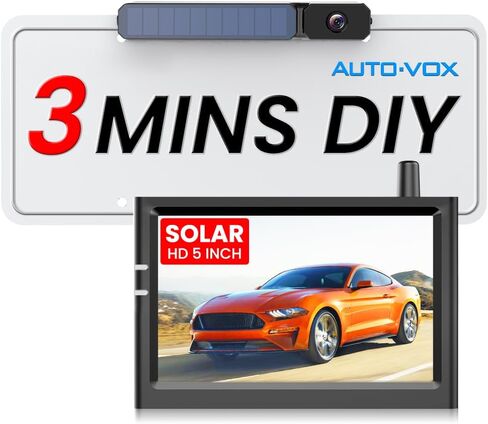 كاميرا احتياطية لاسلكية تعمل بالطاقة الشمسية من AUTO-VOX مع شاشة عالية الدقة مقاس 5 بوصات، تركيب يدوي لمدة 3 دقائق وأنظمة كاميرا احتياطية تعمل بالبطارية، كاميرا عكسية مقاومة للماء IP69K للسيارة والشاحنة وسيارات الدفع الرباعي وشاحنة صغيرة ومقطورة in Kuwait