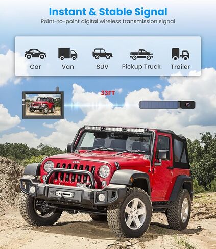 كاميرا احتياطية لاسلكية تعمل بالطاقة الشمسية من AUTO-VOX مع شاشة عالية الدقة مقاس 5 بوصات، تركيب يدوي لمدة 3 دقائق وأنظمة كاميرا احتياطية تعمل بالبطارية، كاميرا عكسية مقاومة للماء IP69K للسيارة والشاحنة وسيارات الدفع الرباعي وشاحنة صغيرة ومقطورة in Kuwait